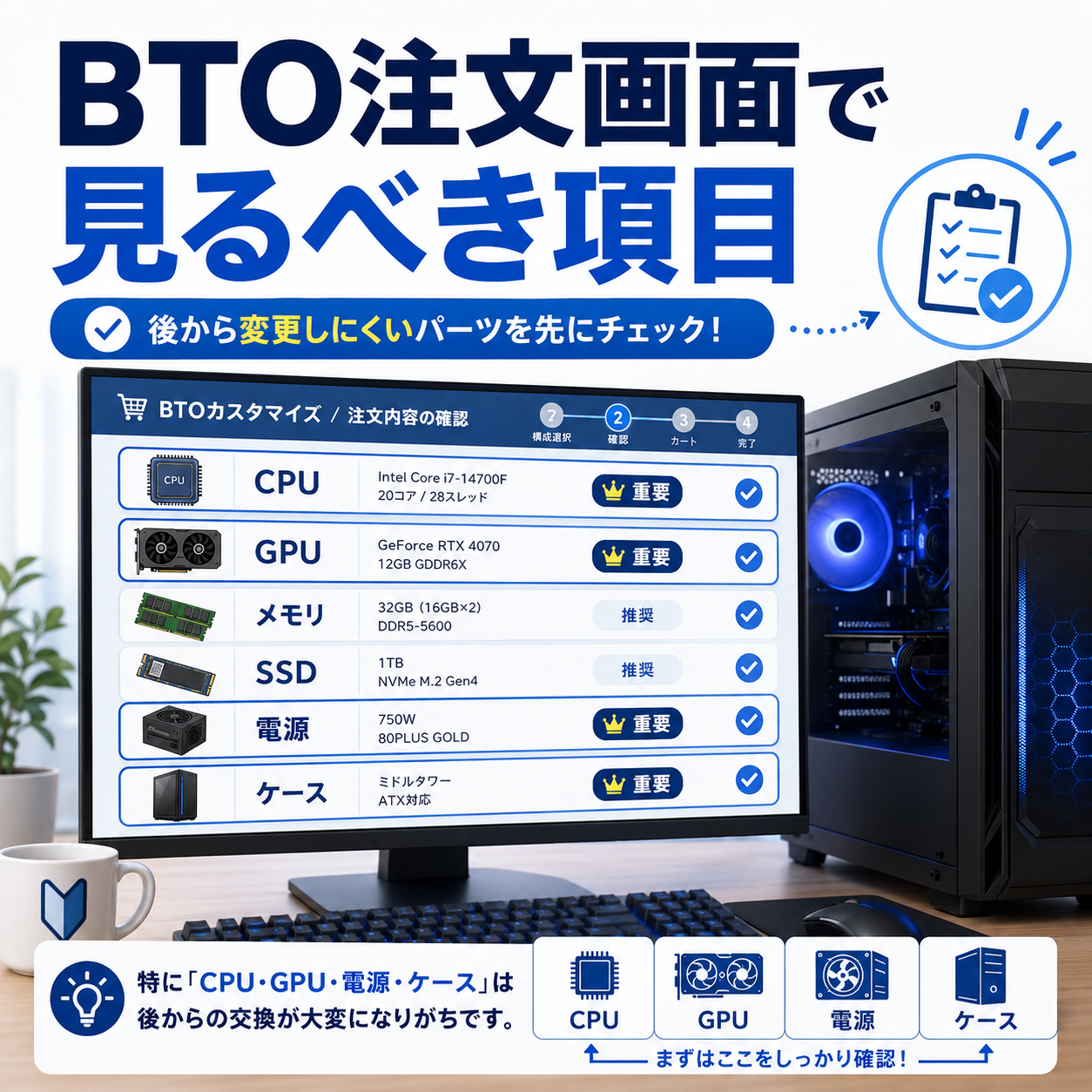 BTOゲーミングPCの注文画面で見るべき項目｜初心者が確認したいポイント