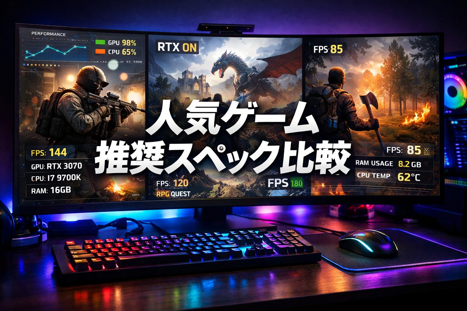人気ゲーム別の推奨スペック早見表|Apex・モンハン・7DTDはどのくらいのGPUで動くか