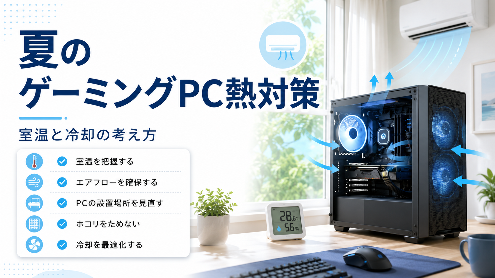 夏のゲーミングPC熱対策|室温と冷却の考え方を初心者向けに解説