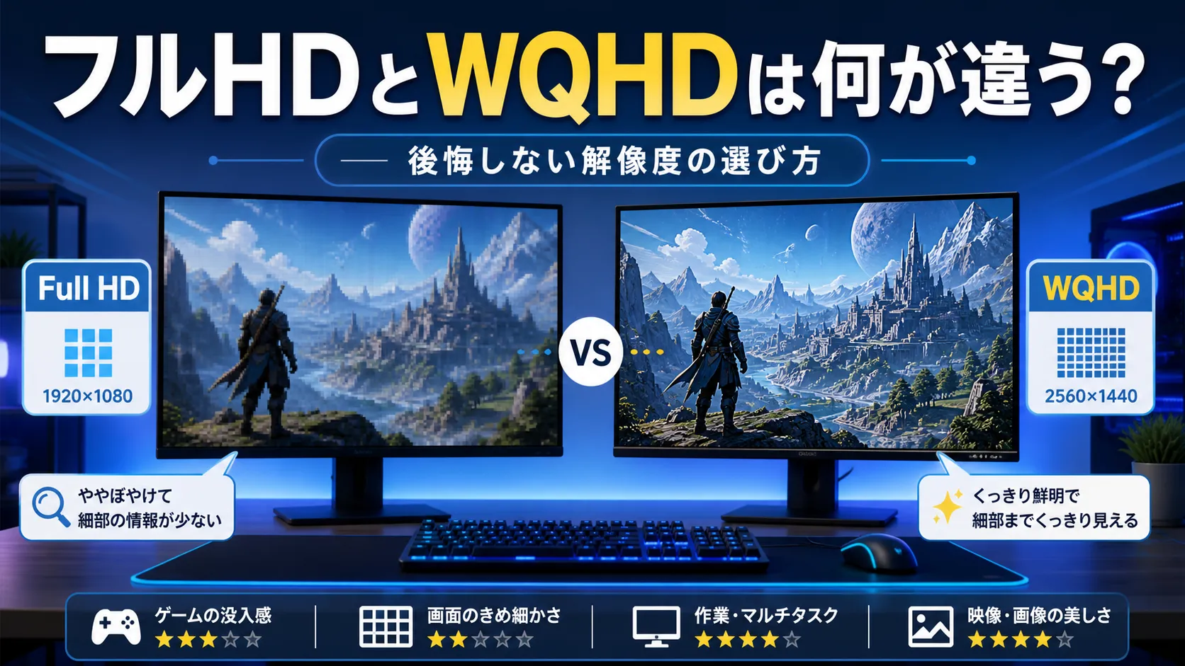 フルHDとWQHDは何が違う?後悔しない解像度の選び方
